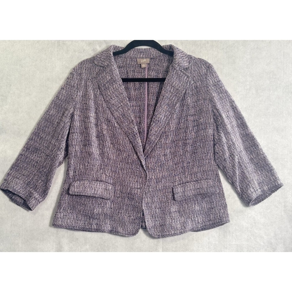 J JILL Women Tweed Blazer Sz 14 Marbled Purple Short Cotton Blend Snap Preppy